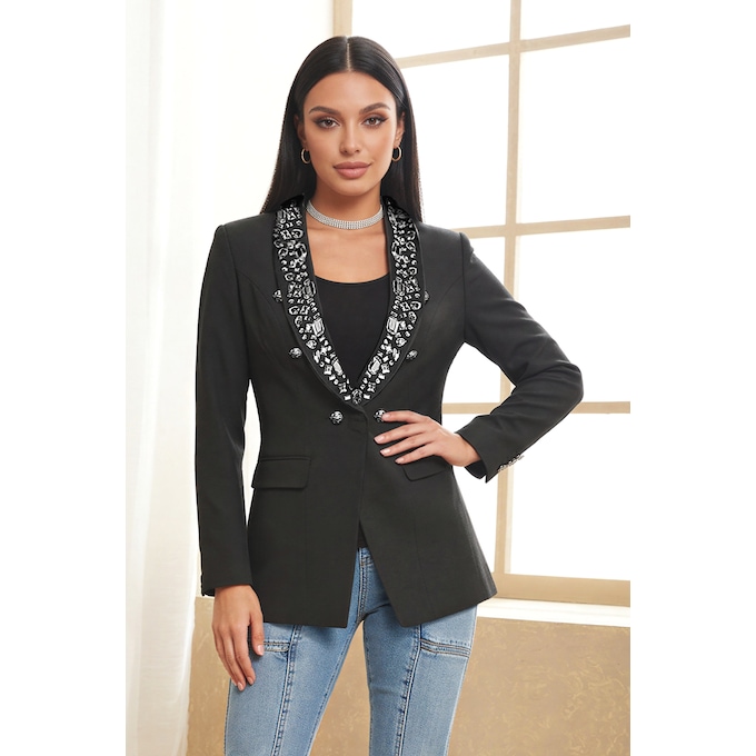RSVP Women's Blazer with Gemstone Accents, , large
