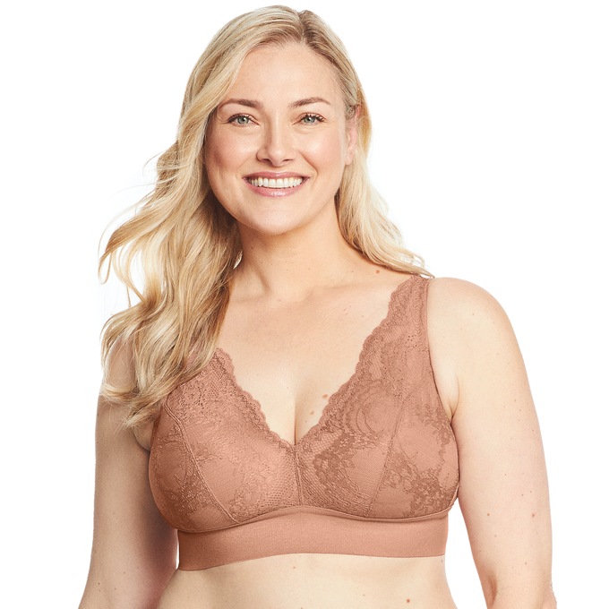 Lace Women's Bralette with Soft Stretch Lace and Wireless Comfort, Nude, large