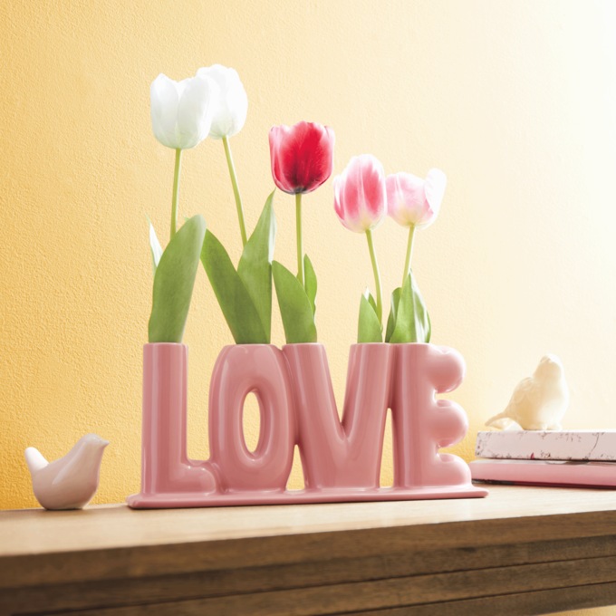 Tulips in Ceramic Love Vase, , large