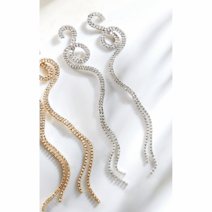 Shoulder-Length Crystal Swirl Earrings, , large