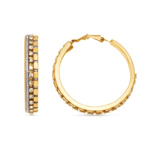 Two-Tone Crystal Hoops, , large