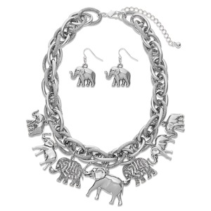 Elephant Charm Necklace/Earring Set, , large