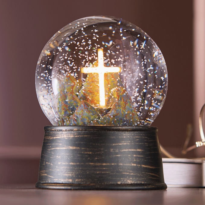 Lit Neon-Look Cross Waterglobe, , large