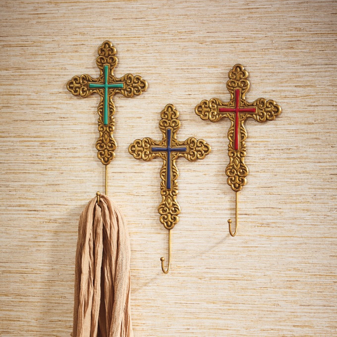 Set of 3 Cross Wall Hooks, , large