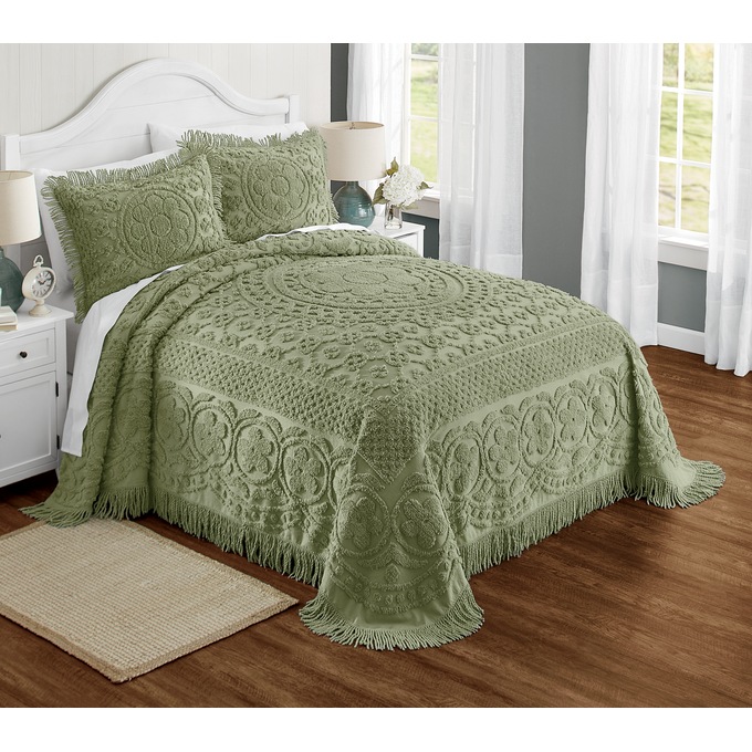 Emily Tufted Floral Cotton Chenille Sham, Sage, large