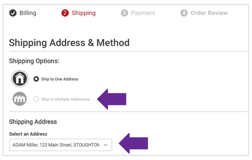 Click “Ship to Multiple Addresses” and select where each gift goes under each cart item.(No worries—you can add gift messaging later.)