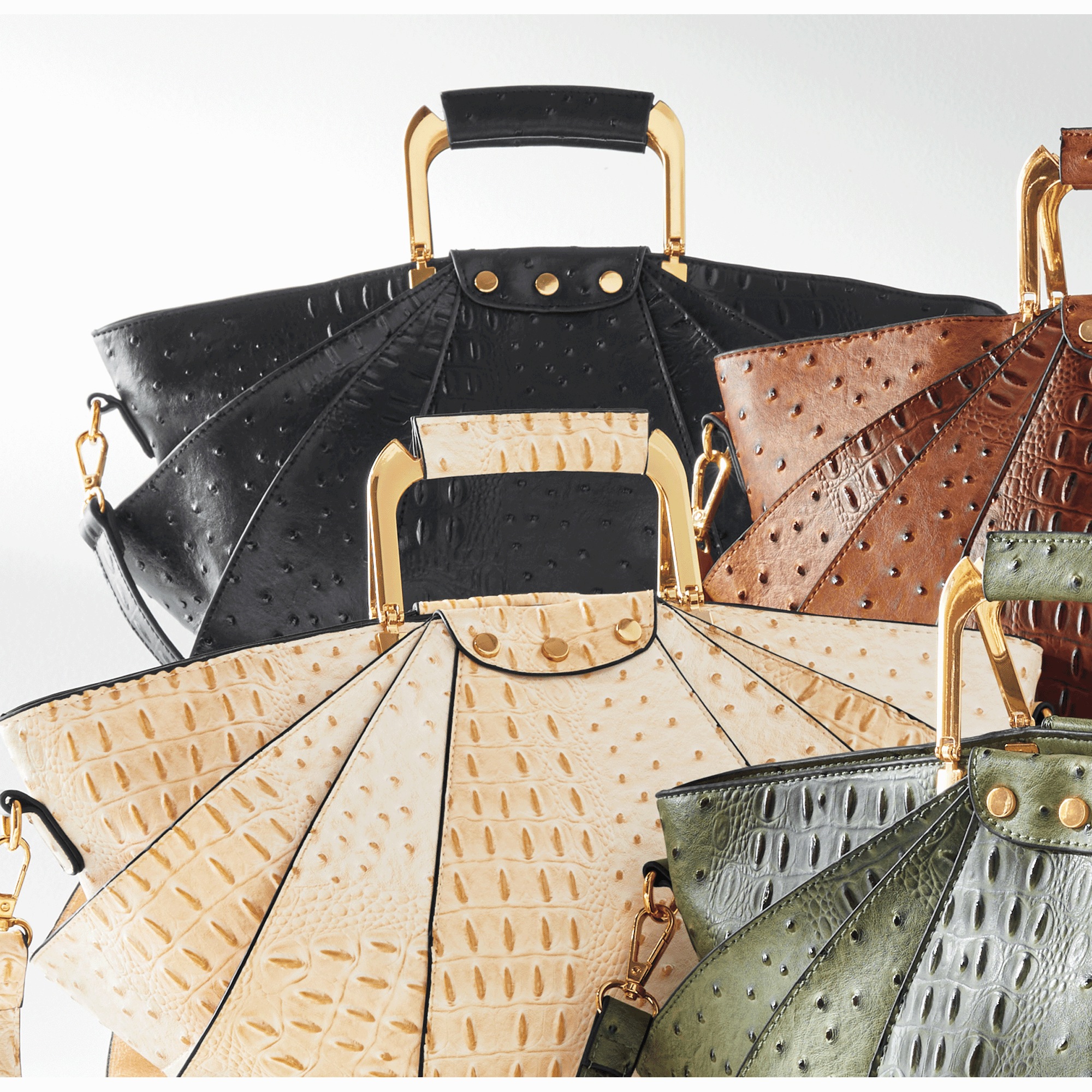 Croco Fan Handbag with Removable Strap | Midnight Velvet